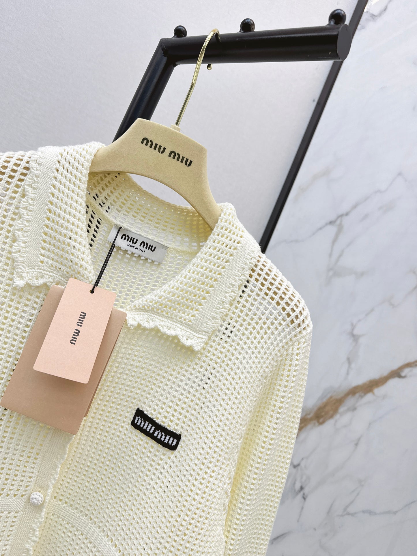 26ss Crochet Hollow Out Lapel Knit Cardigan