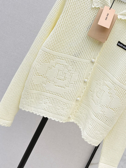 26ss Crochet Hollow Out Lapel Knit Cardigan