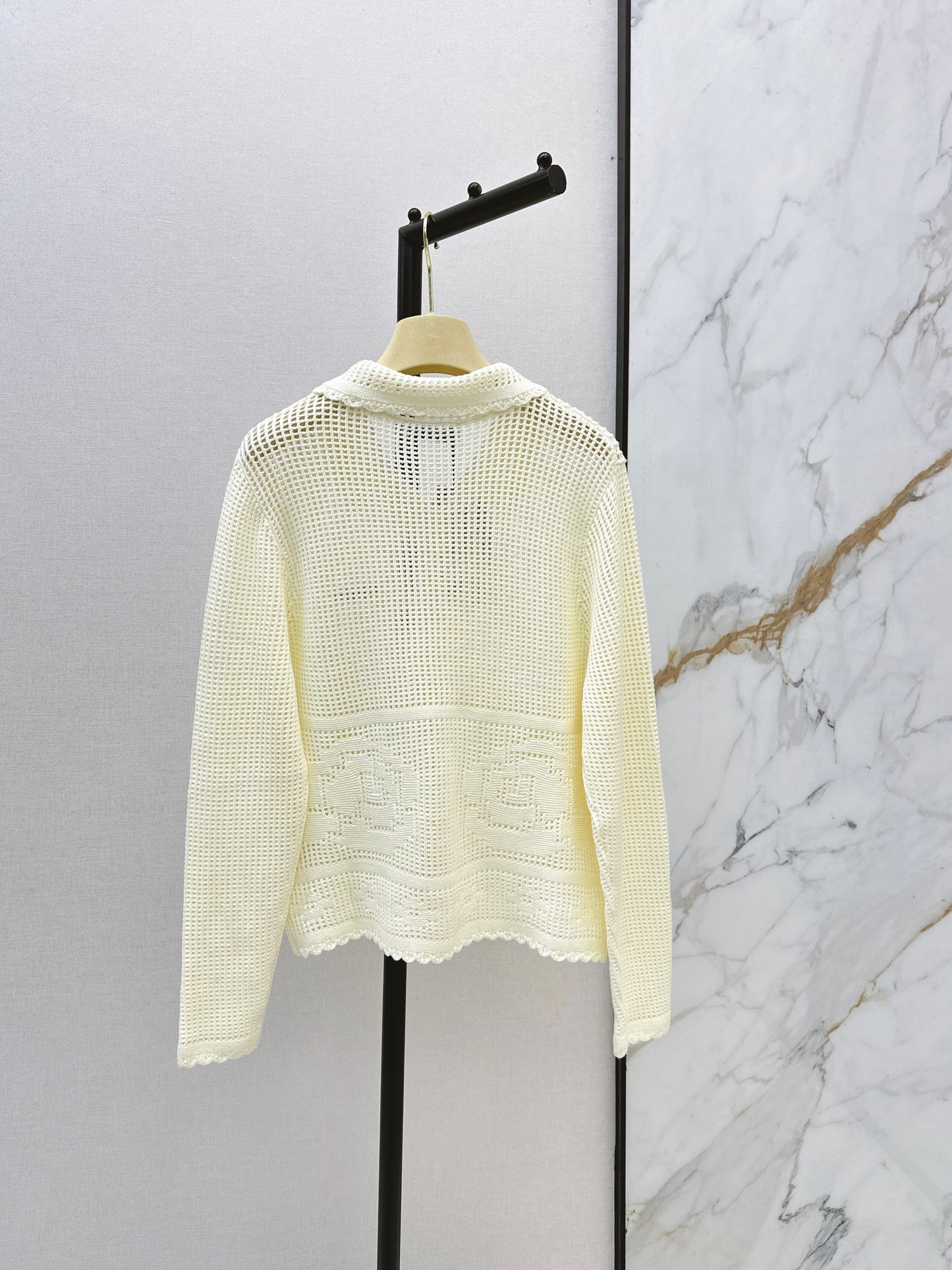26ss Crochet Hollow Out Lapel Knit Cardigan