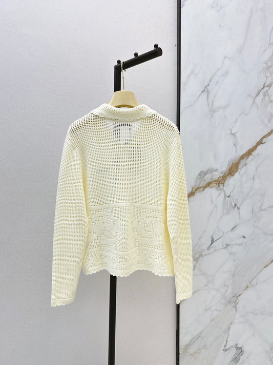 26ss Crochet Hollow Out Lapel Knit Cardigan