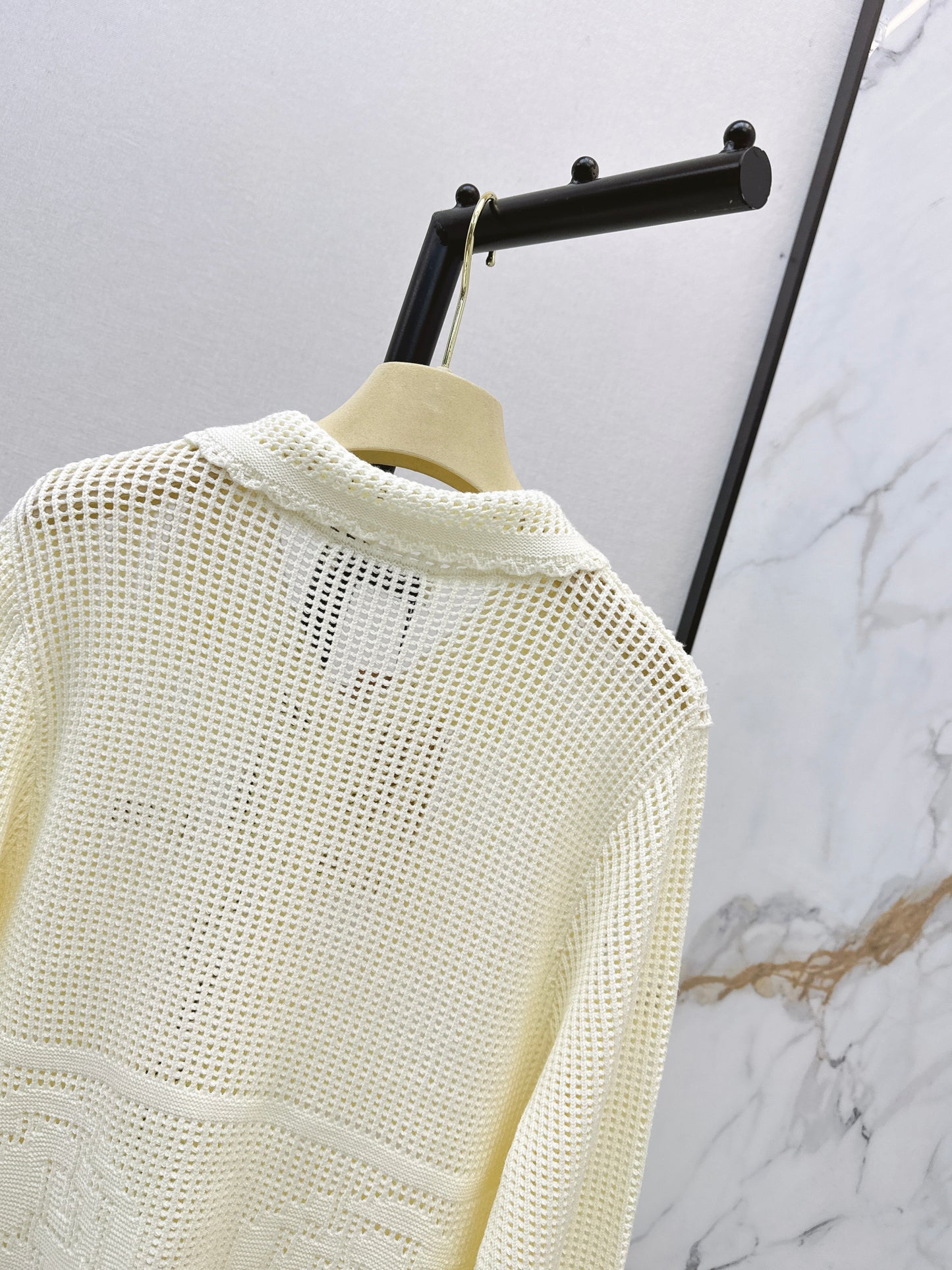 26ss Crochet Hollow Out Lapel Knit Cardigan