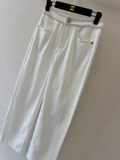 Straight-Leg Trousers with Chain Belt
