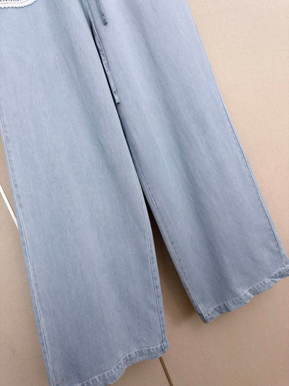 26SS New Arrival: Cutout Elastic-Waist Wide-Leg Denim Pants