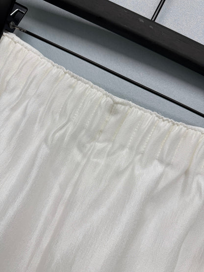 Satin Elastic Waist Embroidered Shorts