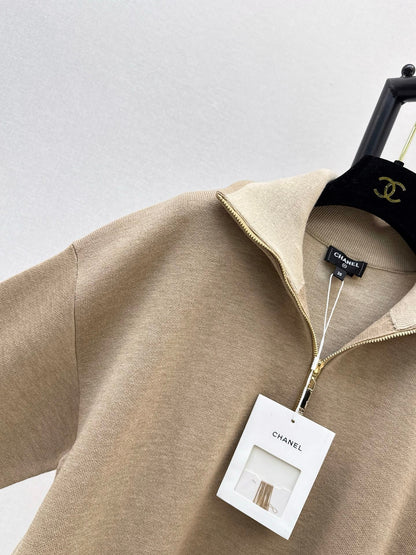 Beige Half-Zip Knit Top