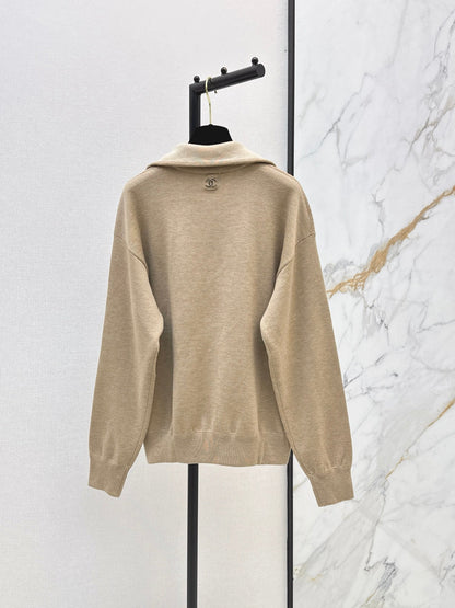 Beige Half-Zip Knit Top