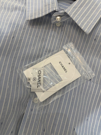 Long vertical-striped shirt