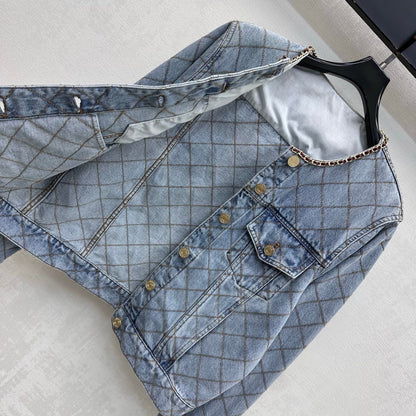 Quilted Denim Jacket with Chain Detail