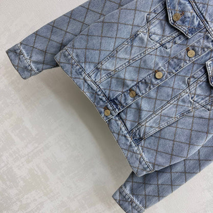 Quilted Denim Jacket with Chain Detail