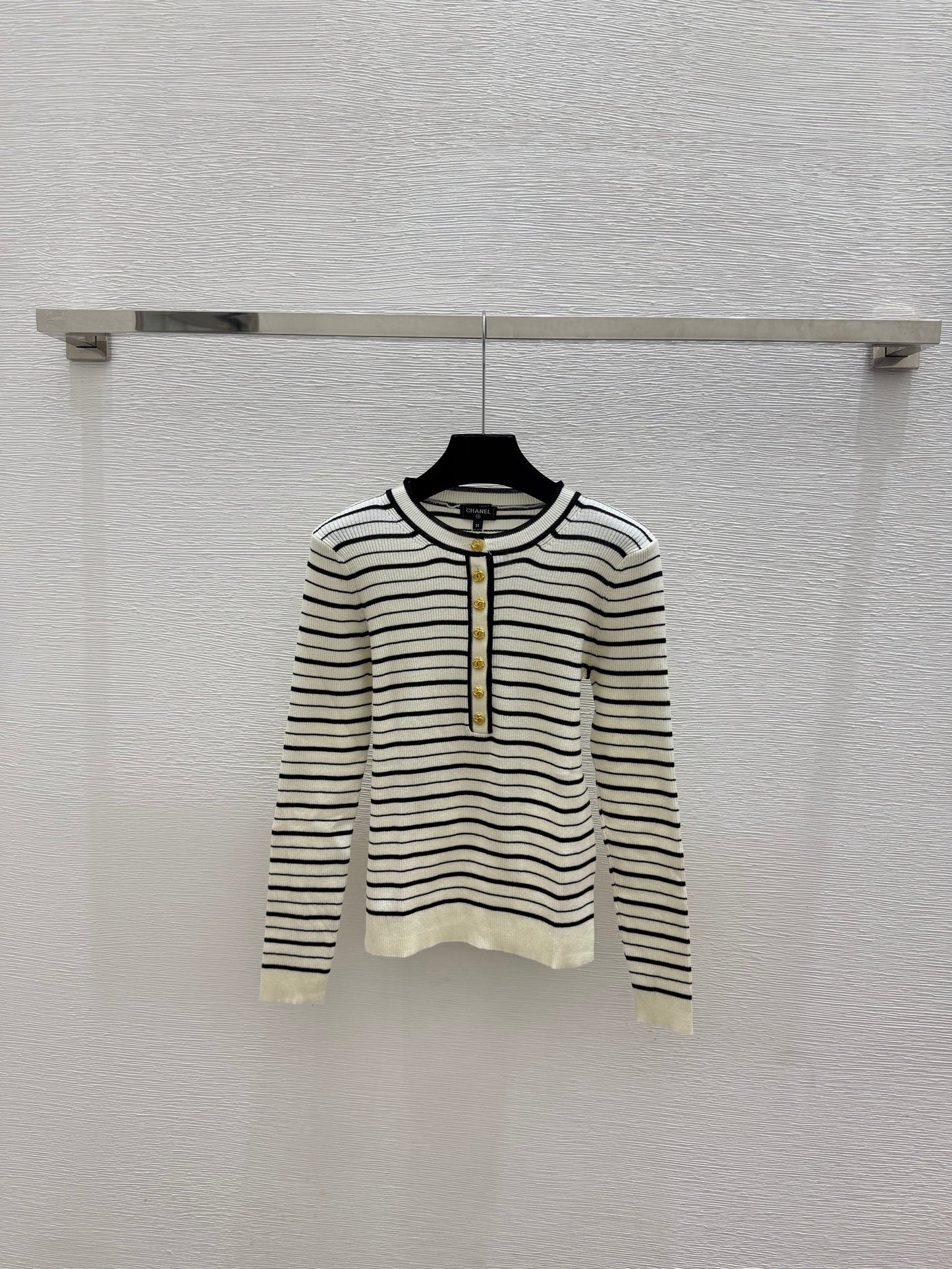 Long-sleeve color-block striped knit top