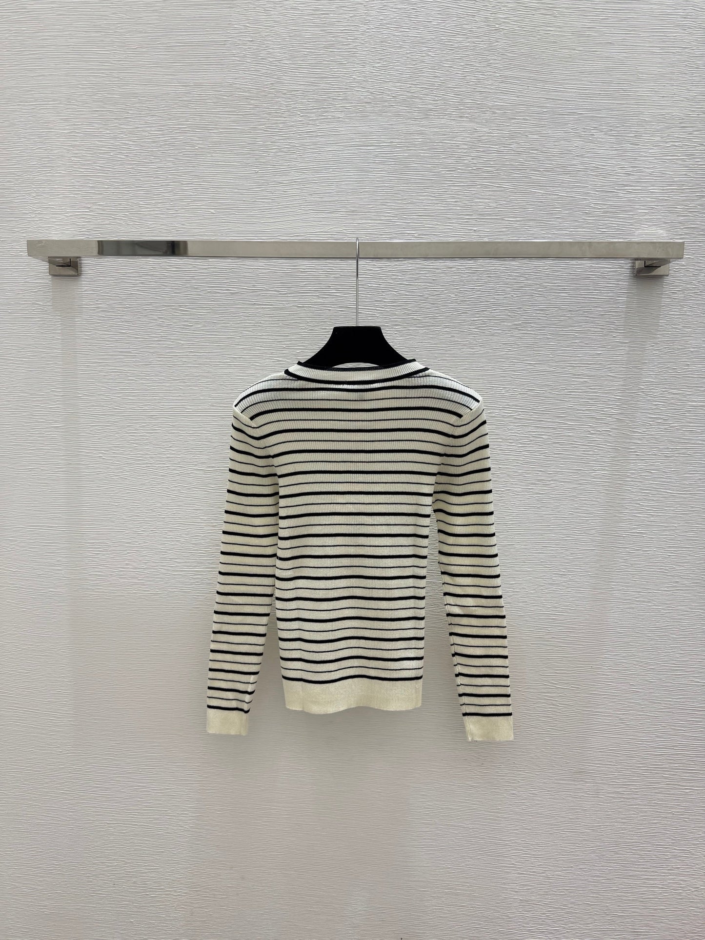Long-sleeve color-block striped knit top