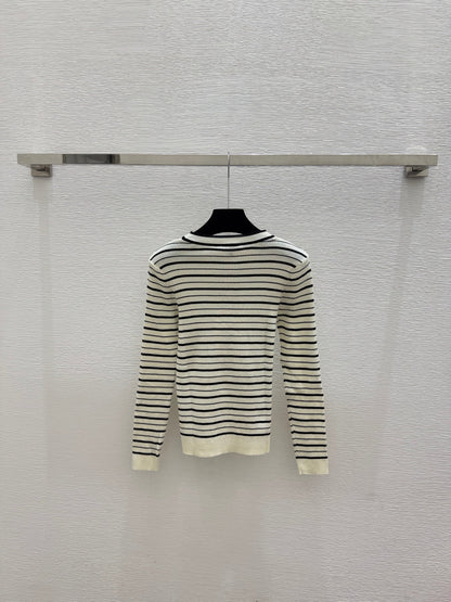 Long-sleeve color-block striped knit top