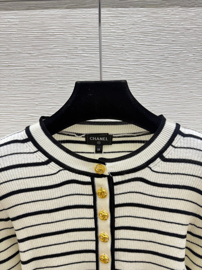 Long-sleeve color-block striped knit top