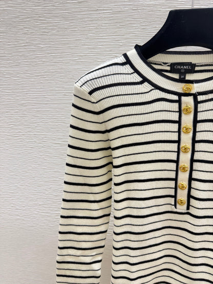 Long-sleeve color-block striped knit top