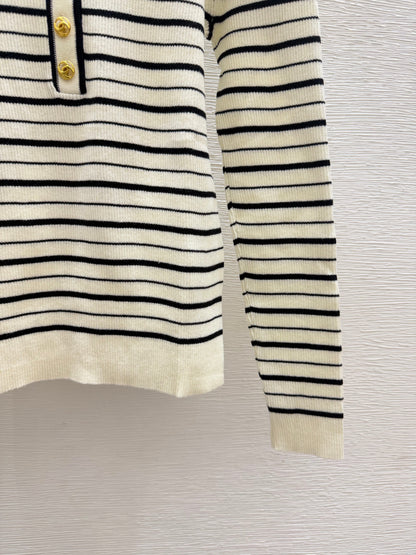Long-sleeve color-block striped knit top