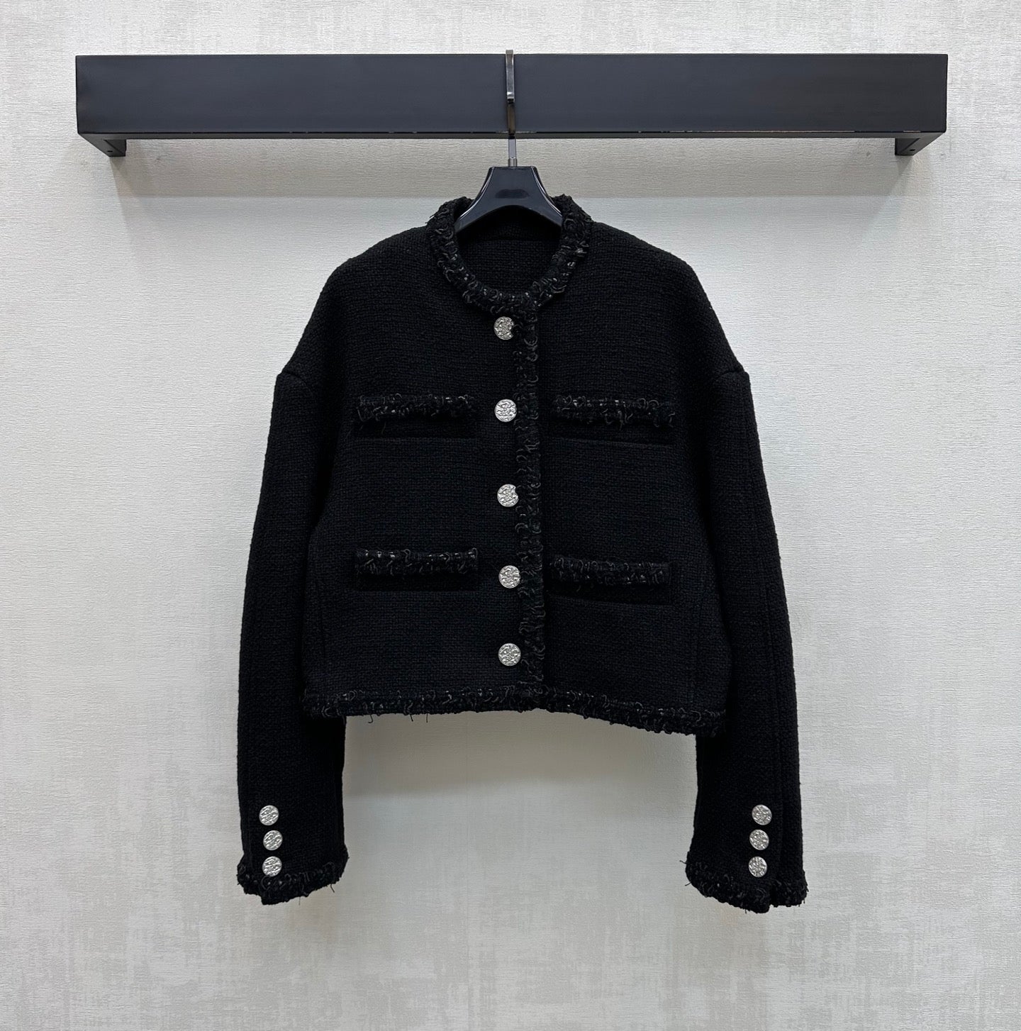 Bound-Edge Crew-Neck Tweed Jacket
