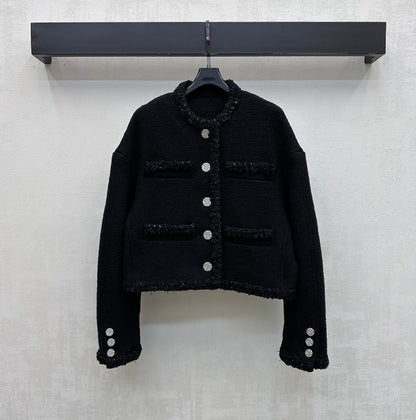 Bound-Edge Crew-Neck Tweed Jacket
