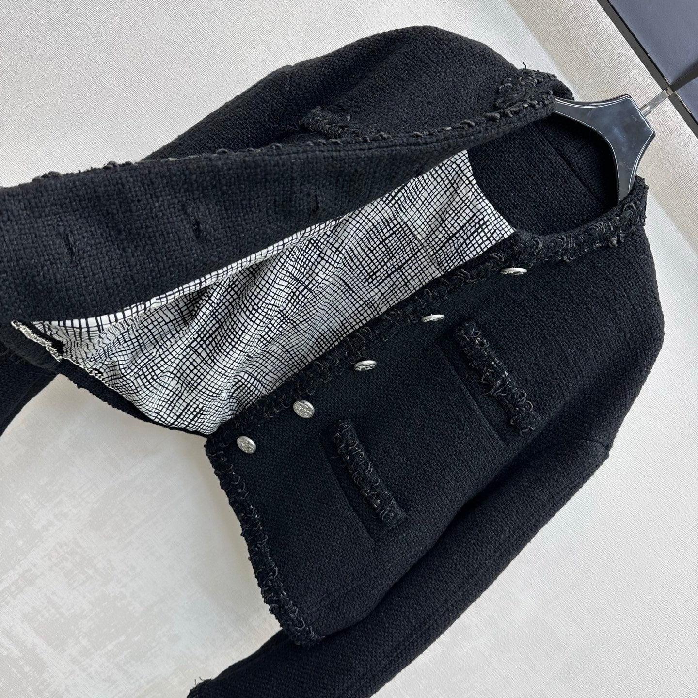 Bound-Edge Crew-Neck Tweed Jacket