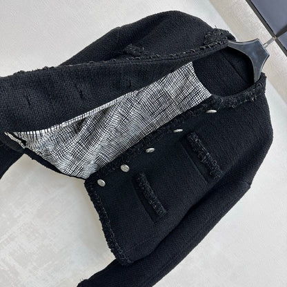 Bound-Edge Crew-Neck Tweed Jacket