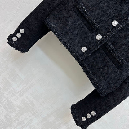 Bound-Edge Crew-Neck Tweed Jacket