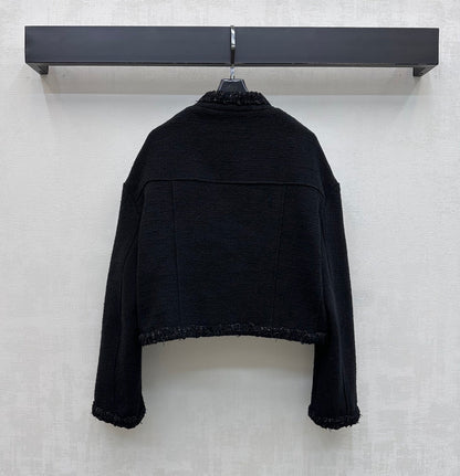Bound-Edge Crew-Neck Tweed Jacket