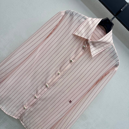 Striped Shirt with Self-Tie Waist