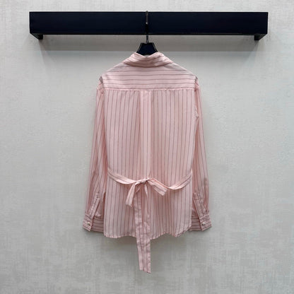Striped Shirt with Self-Tie Waist