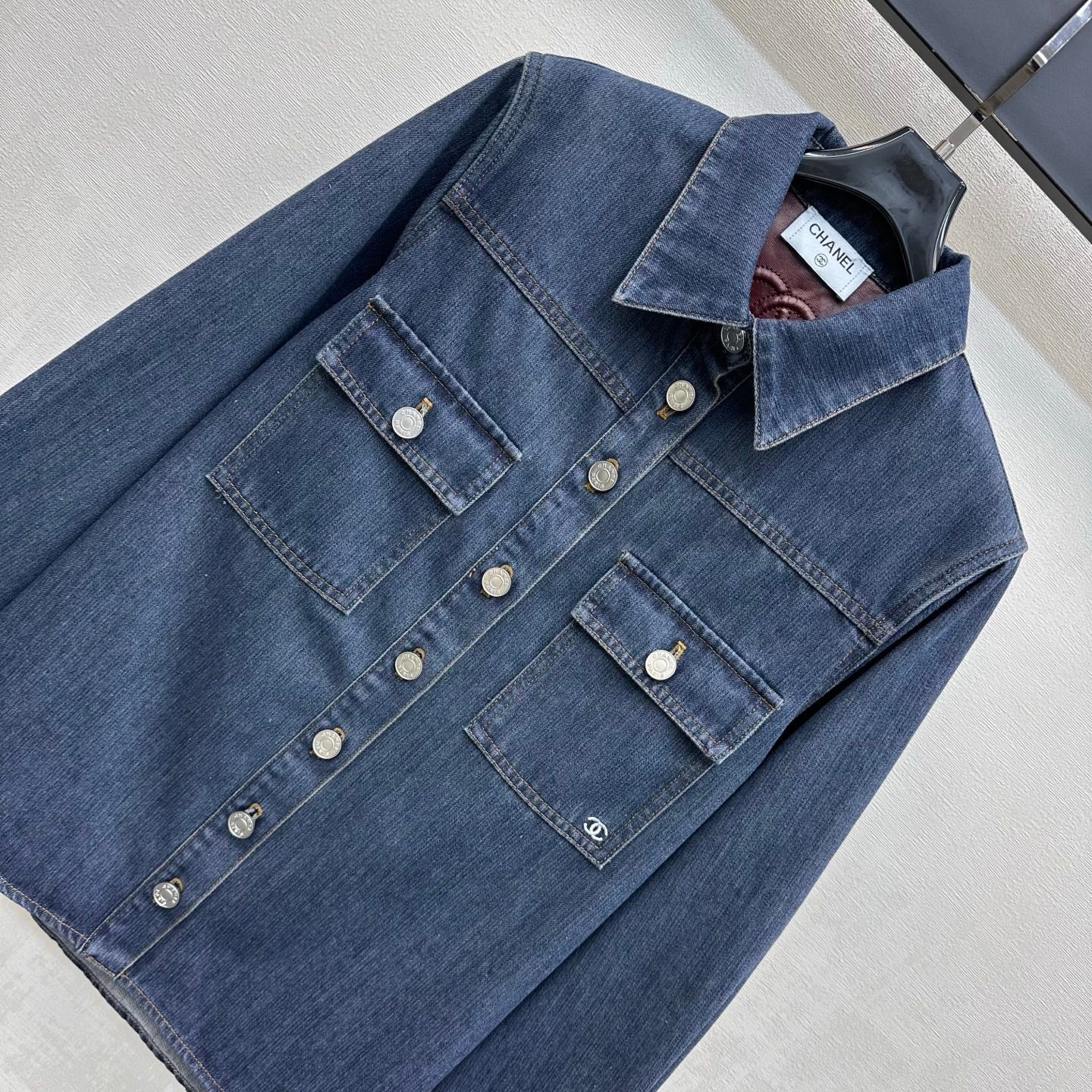 Leather-Collared Denim Shirt-Jacket