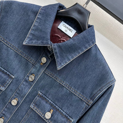 Leather-Collared Denim Shirt-Jacket