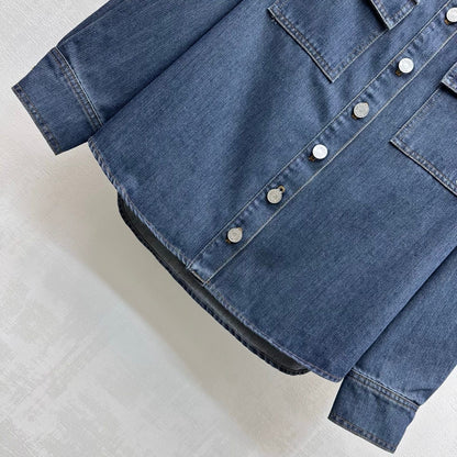 Leather-Collared Denim Shirt-Jacket