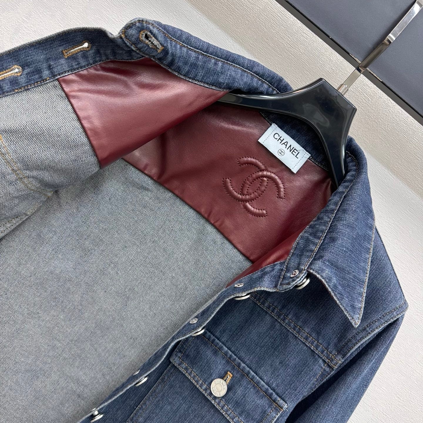 Leather-Collared Denim Shirt-Jacket