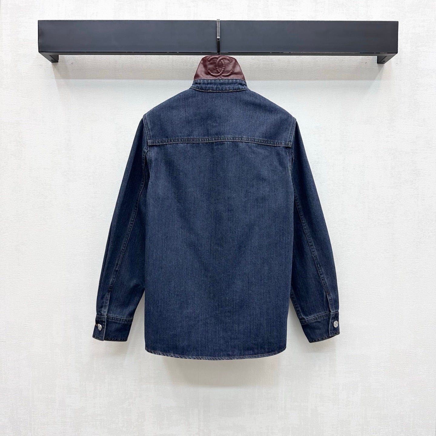 Leather-Collared Denim Shirt-Jacket