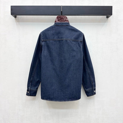 Leather-Collared Denim Shirt-Jacket