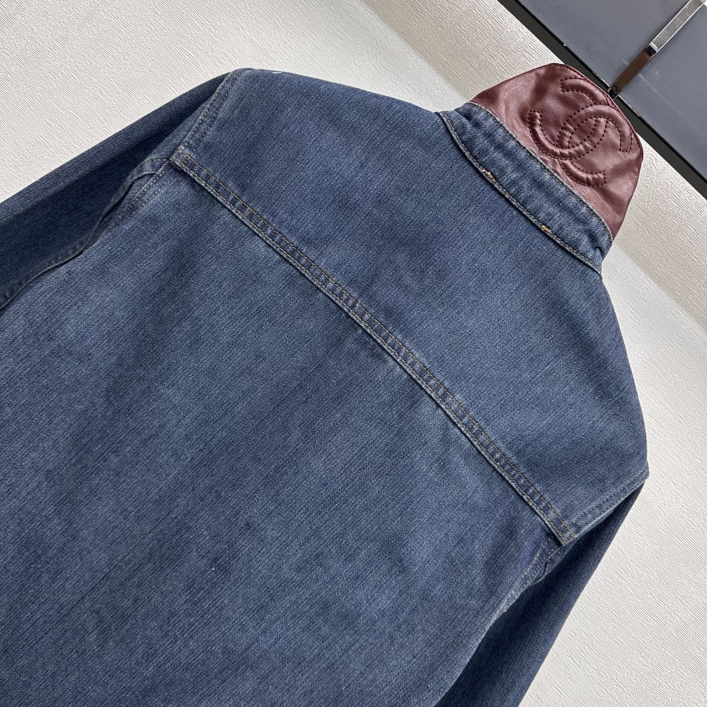 Leather-Collared Denim Shirt-Jacket