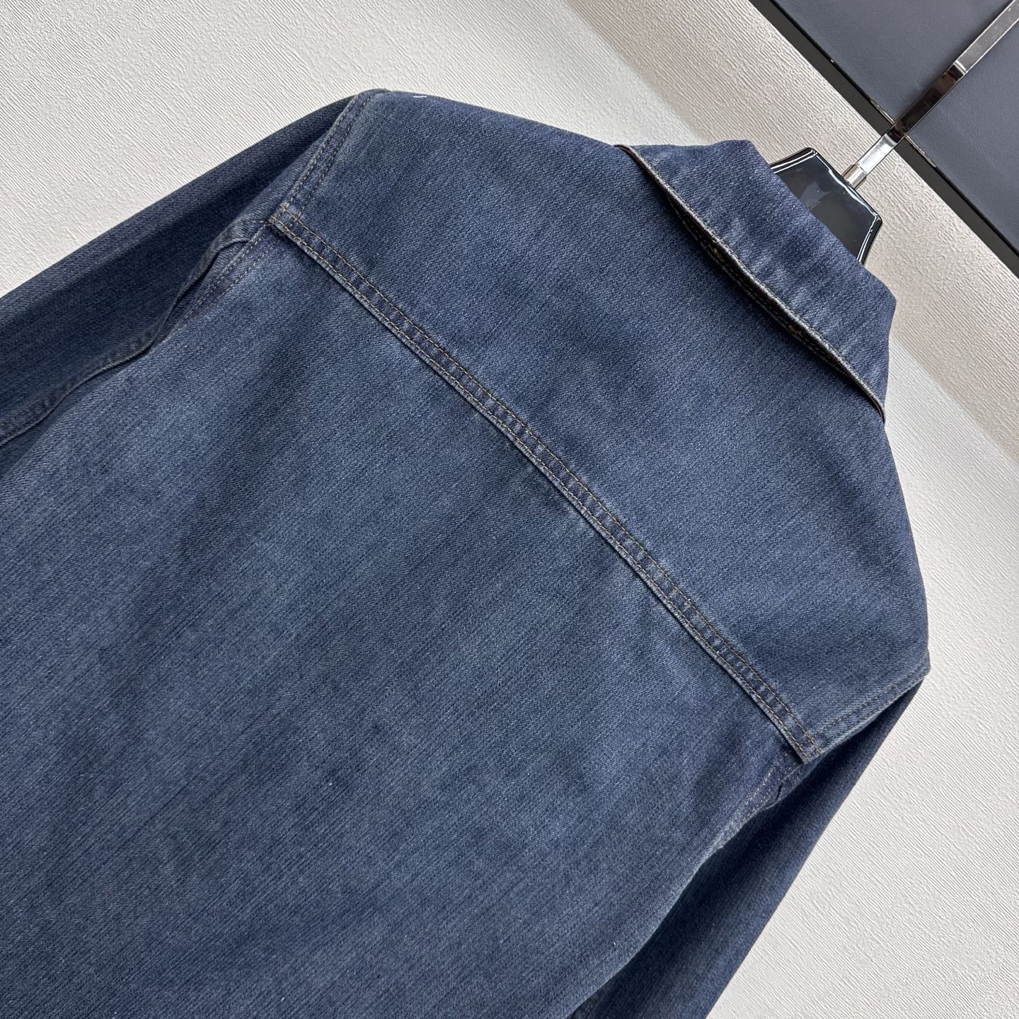 Leather-Collared Denim Shirt-Jacket
