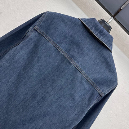 Leather-Collared Denim Shirt-Jacket