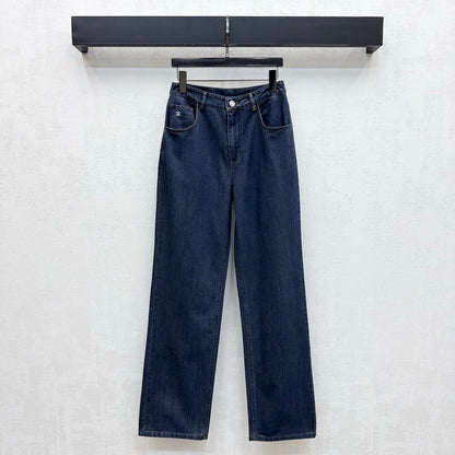 Leather-Patch Bootcut Denim Trousers