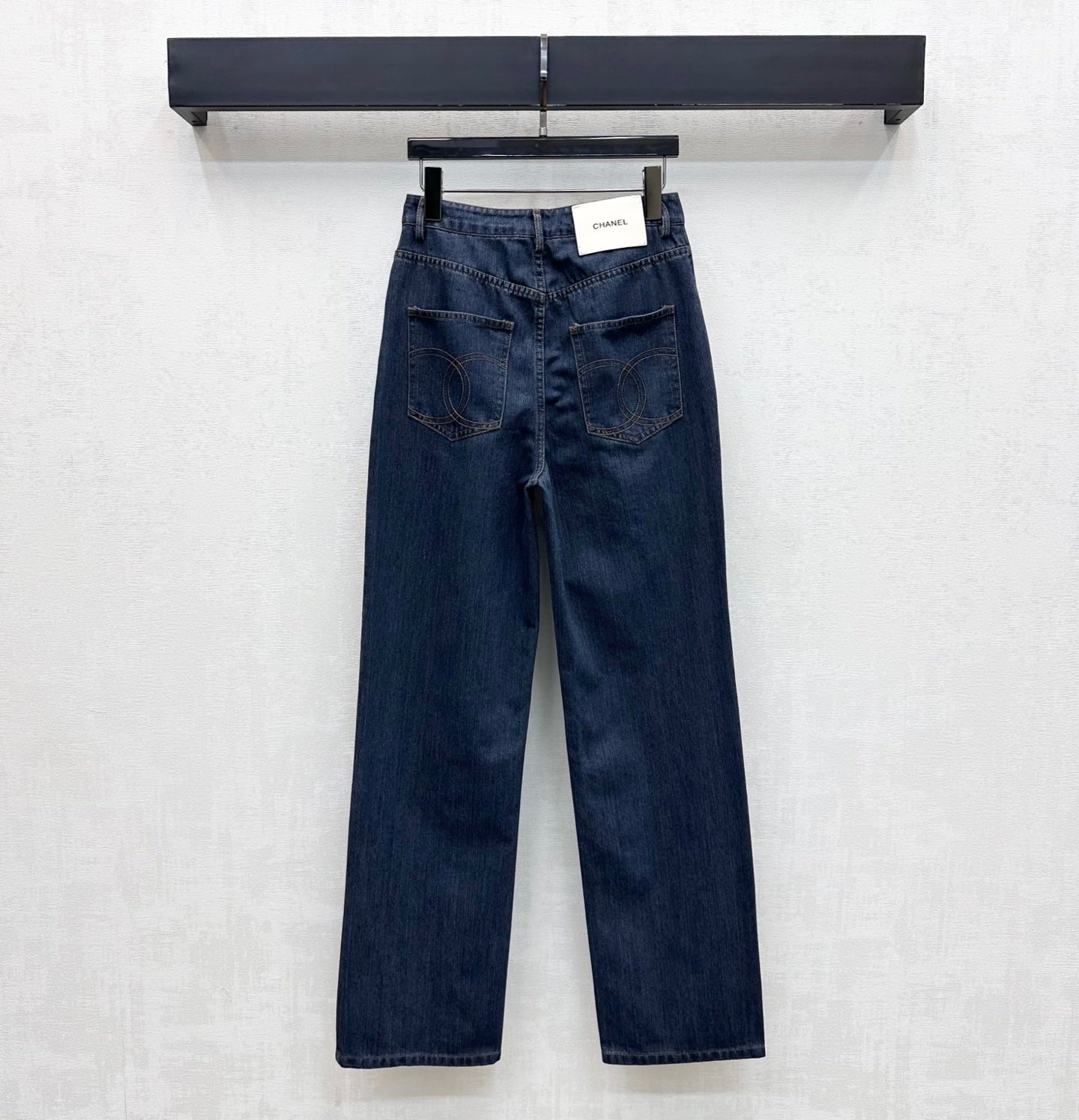 Leather-Patch Bootcut Denim Trousers