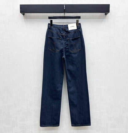 Leather-Patch Bootcut Denim Trousers