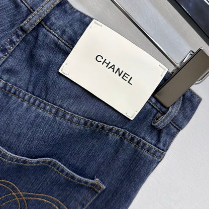 Leather-Patch Bootcut Denim Trousers