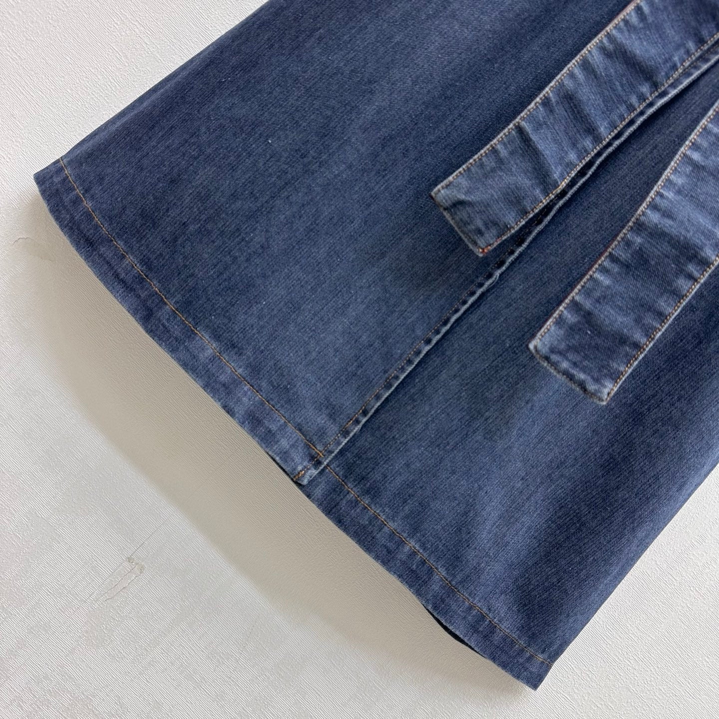 Leather-Collared Denim Trench Coat