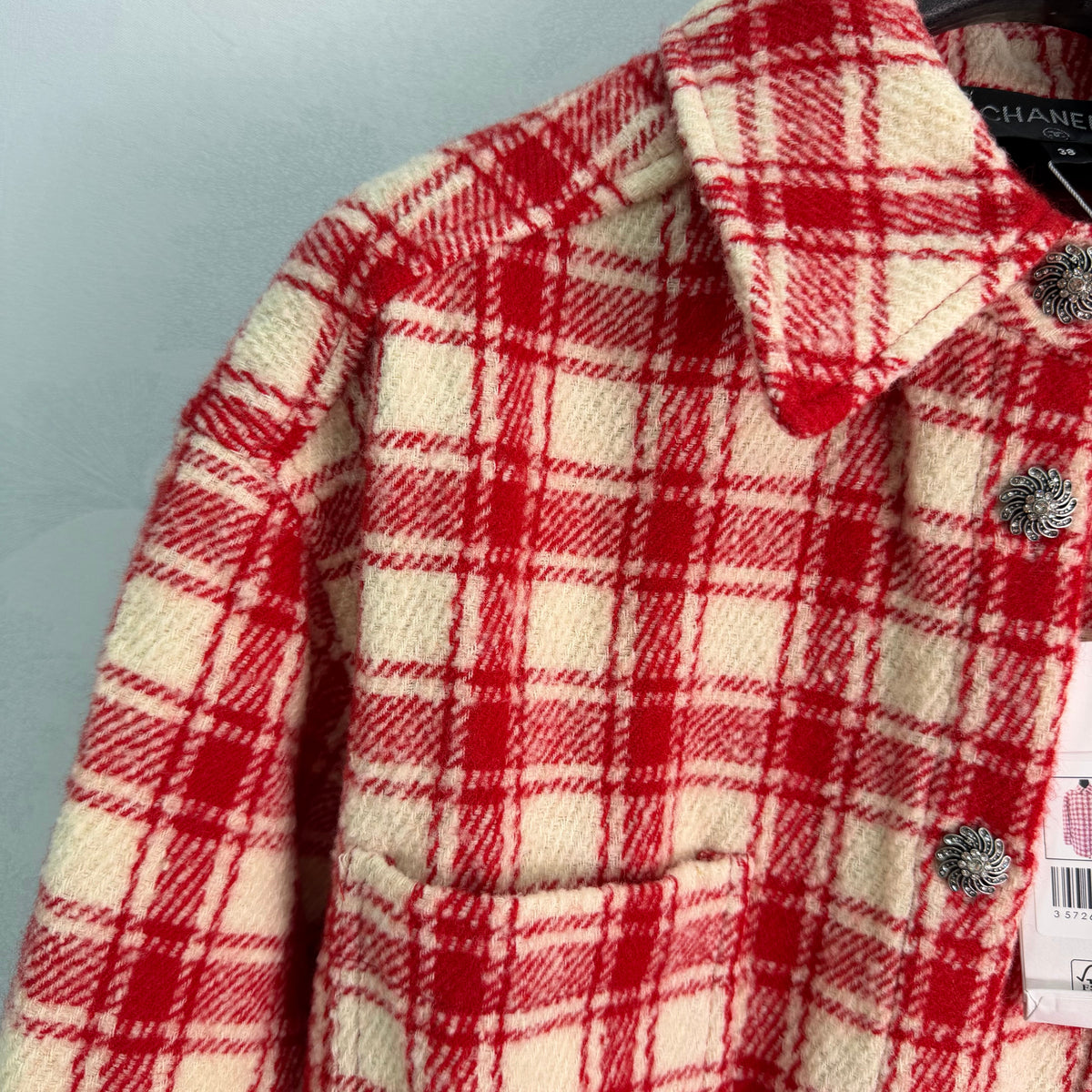 Red and White Check Wool-Blend Shirt Jacket
