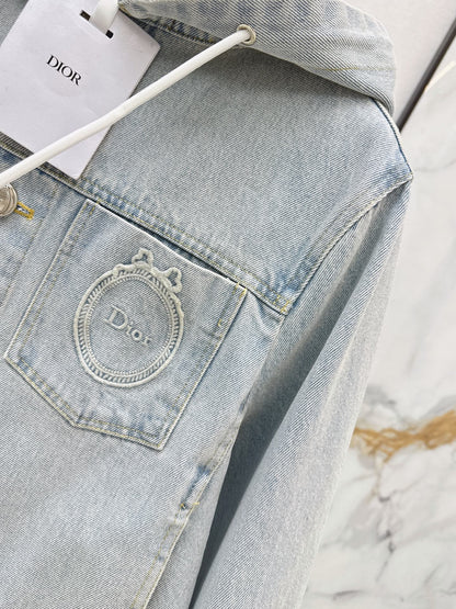 Vintage-Wash Hooded Denim Jacket