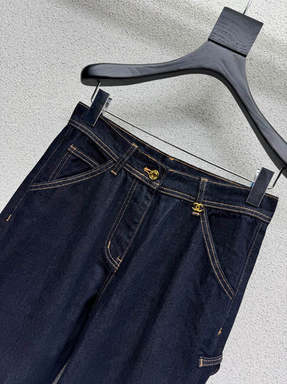 Washed Utility-Style Denim Trousers