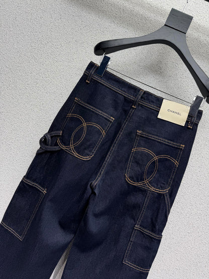 Washed Utility-Style Denim Trousers
