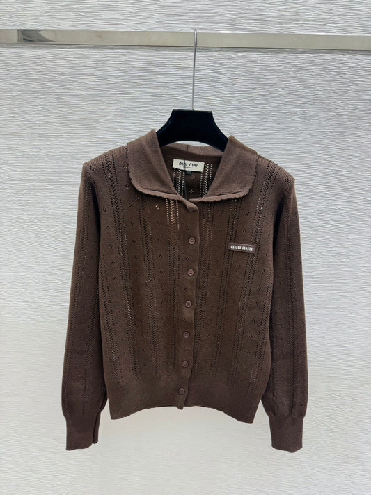 MiuMiu/26 New Doll Collar Hollow Knit Cardigan