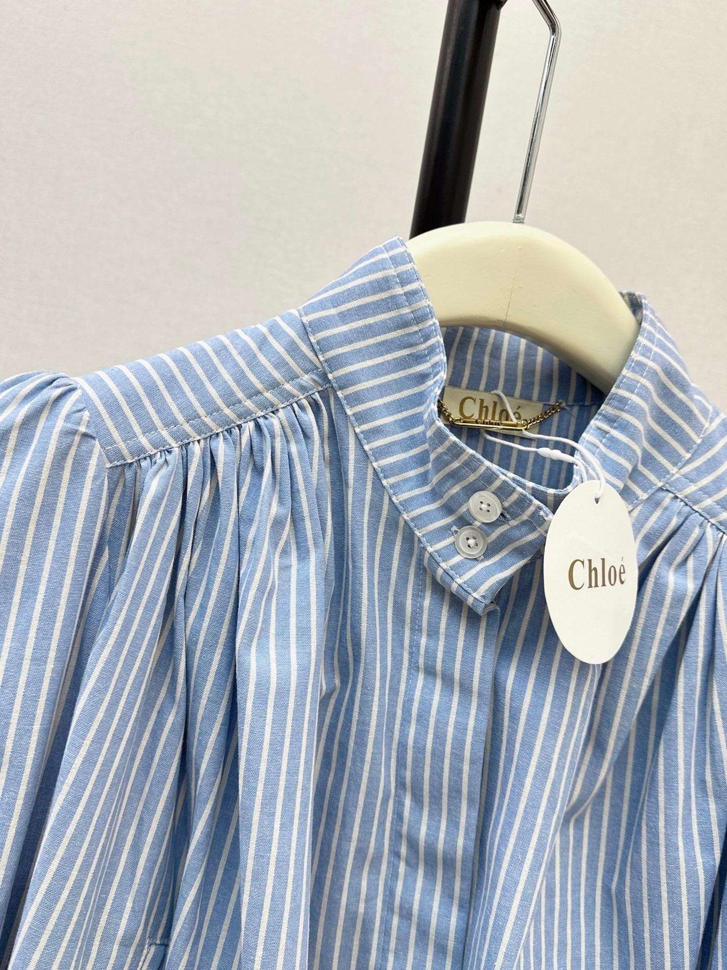 Chloé / 26 Early Autumn Latest Stand Collar Pleated Design Striped Shirt