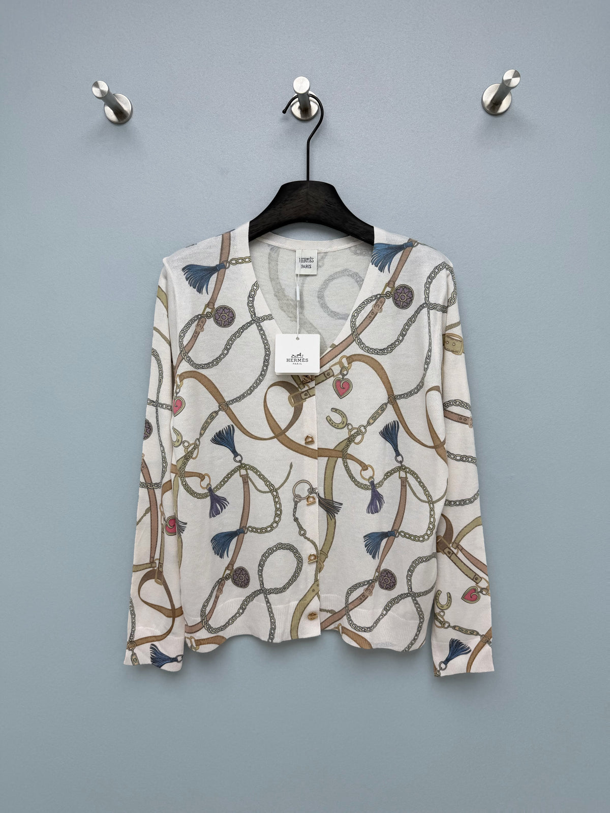 Hermès/26 New Equestrian-Style Lightweight V-Neck Knit Cardigan