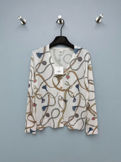 Hermès/26 New Equestrian-Style Lightweight V-Neck Knit Cardigan