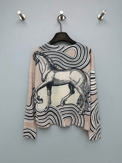 Hermès/26 New Equestrian-Style Lightweight V-Neck Knit Cardigan